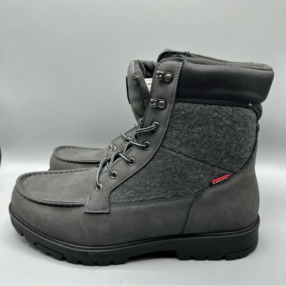 Levi's Combat High Faux Leather/Knit Material Lace Up Boots Men’s Size 13 Gray